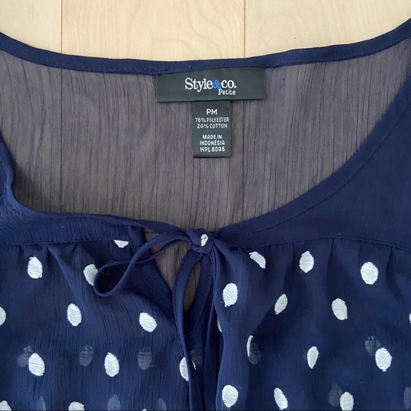 Style & Co Navy Polka Dot Sheer Shirt - Picture 2 of 3